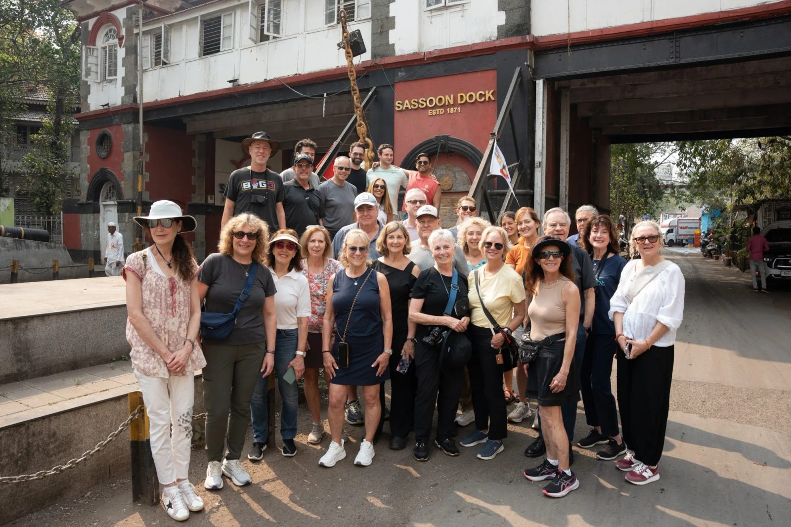 Travelers on the Jews of the Raj mission outside Sassoon Dock in Mumbai